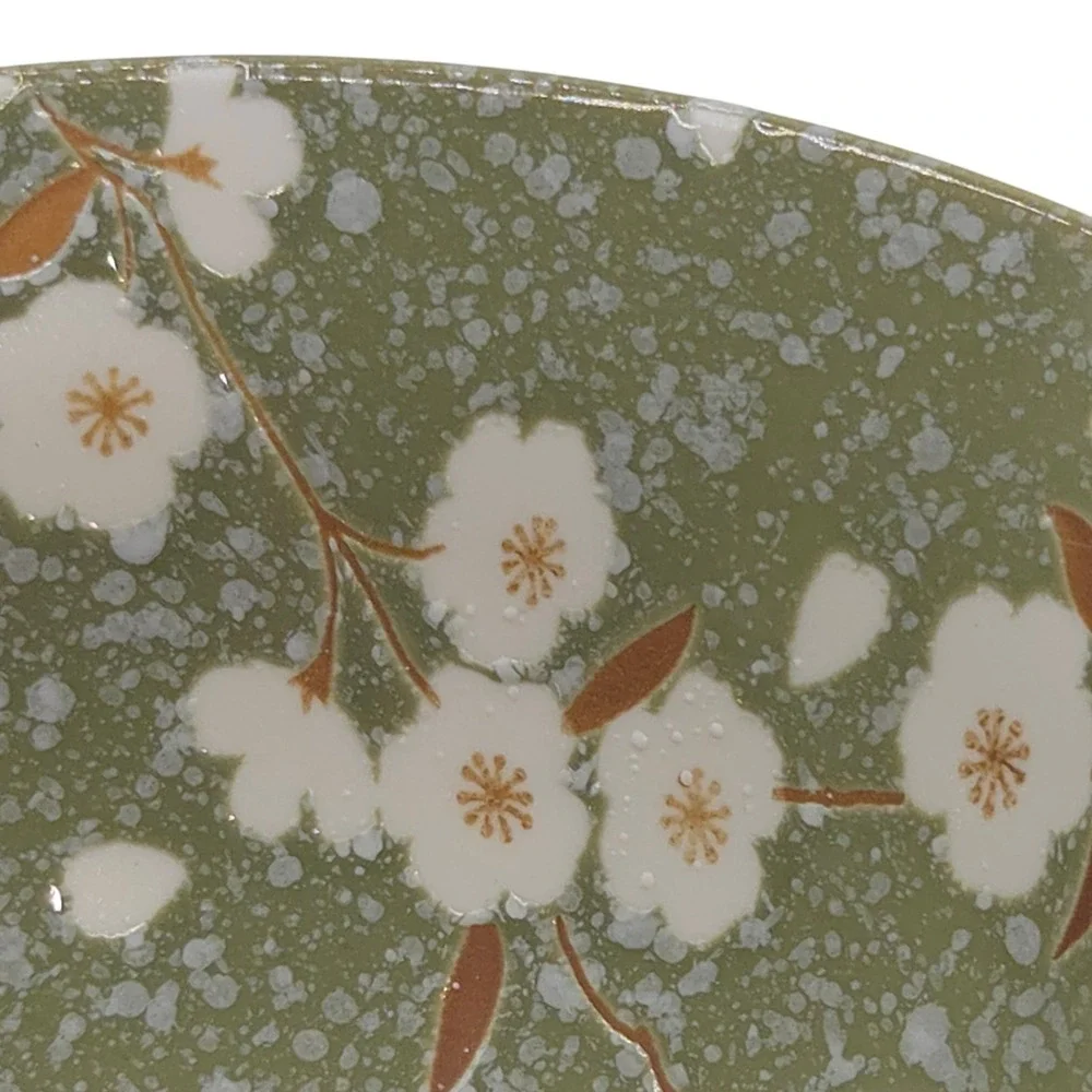 SH Home Sakura Cherry Blossom Ceramic Ramen Noodle Bowl‎ Green Chopsticks Spoon
